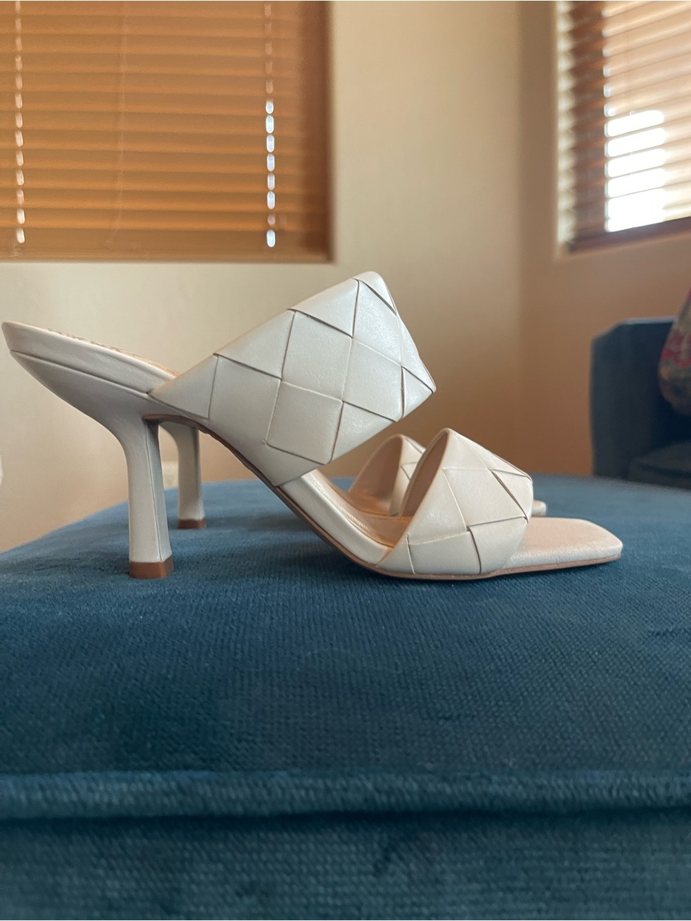 Vince Camuto White Woven Slide Heels